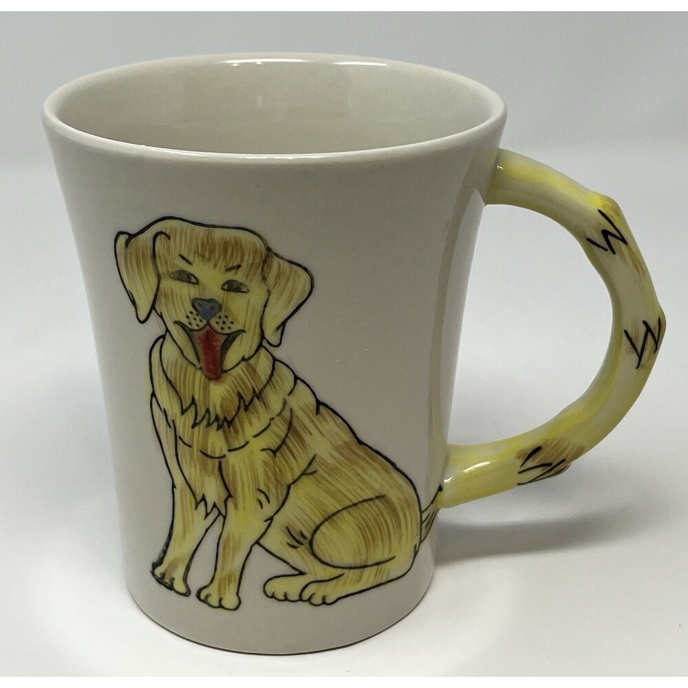 Pier 1 Hand Painted Stoneware Golden Retriever Mug with Tail Handle 16 Ounce